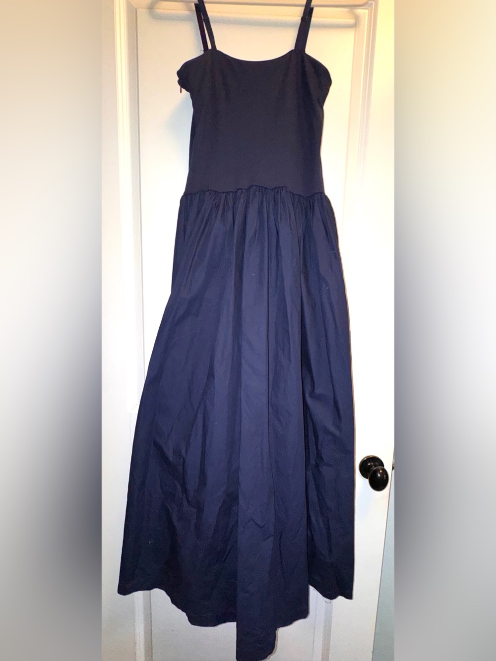 CAMILA COELHO Cotton Midi Dress Jersey upper Navy Blue M Full Skirt - Picture 4 of 7